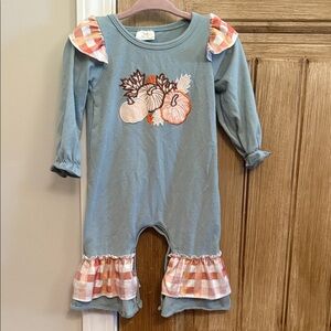Blue Pumpkin Romper with Ruffle Details